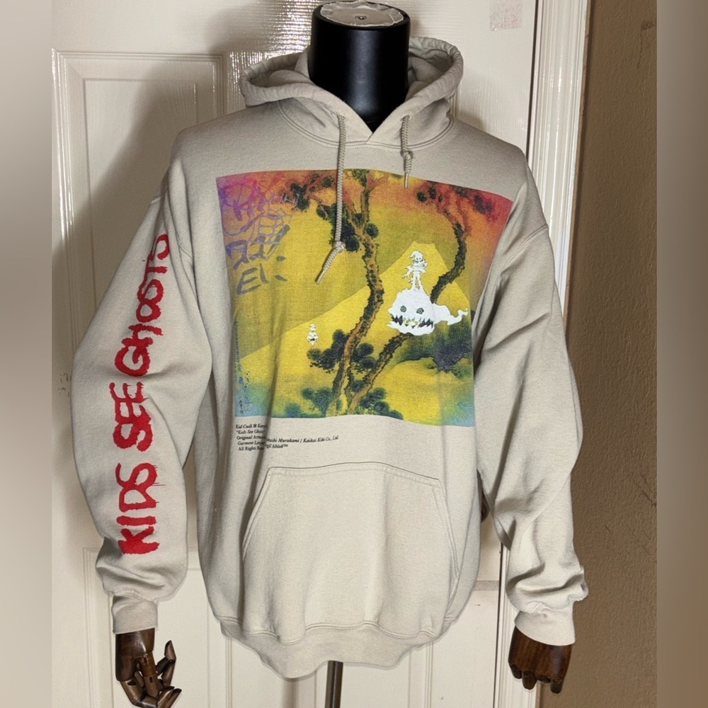 Kanye West Kid Cudi Kids See Ghosts Album Hoodie Large Beige Brown Tour Pullover - Picture 6 of 10
